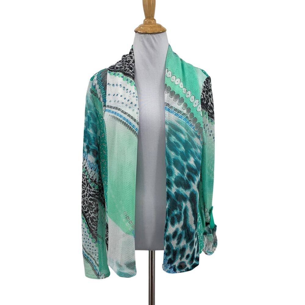 Alberto Makali Cardigan Womens L Large Cypress Tab Sleeve Open Front Mixed Print